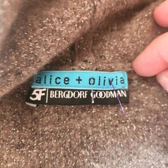 Alice+Olivia brown&Gold sequins wool blend cardigan sweater sz Small - Picture 2 of 3